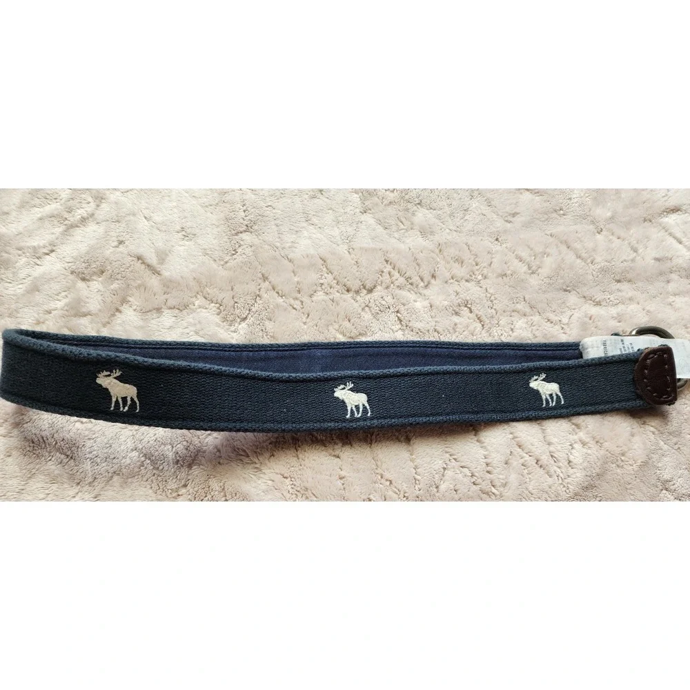 Abercrombie Kids Boys Navy Blue Moose Embroidered D-Ring Belt Size S/M